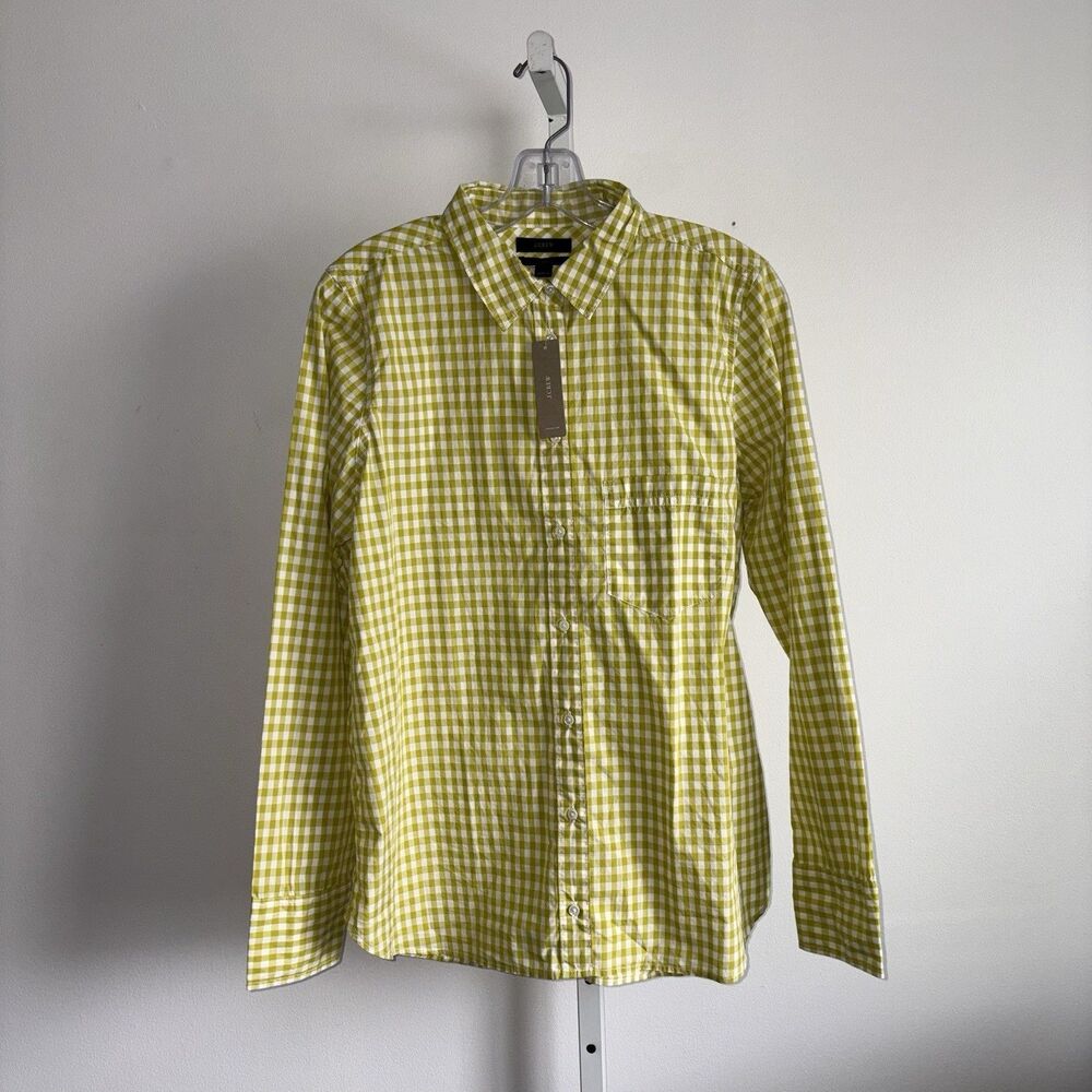 J Crew Women's Size 12 Boy Fit Gingham Classic Plaid Check Button Shirt Green